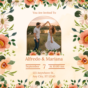 2x2 Coral Floral Wedding Invitation
