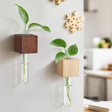 Magnetic Test Tube Flower Vases – Wooden Fridge Planters with Glass Tubes