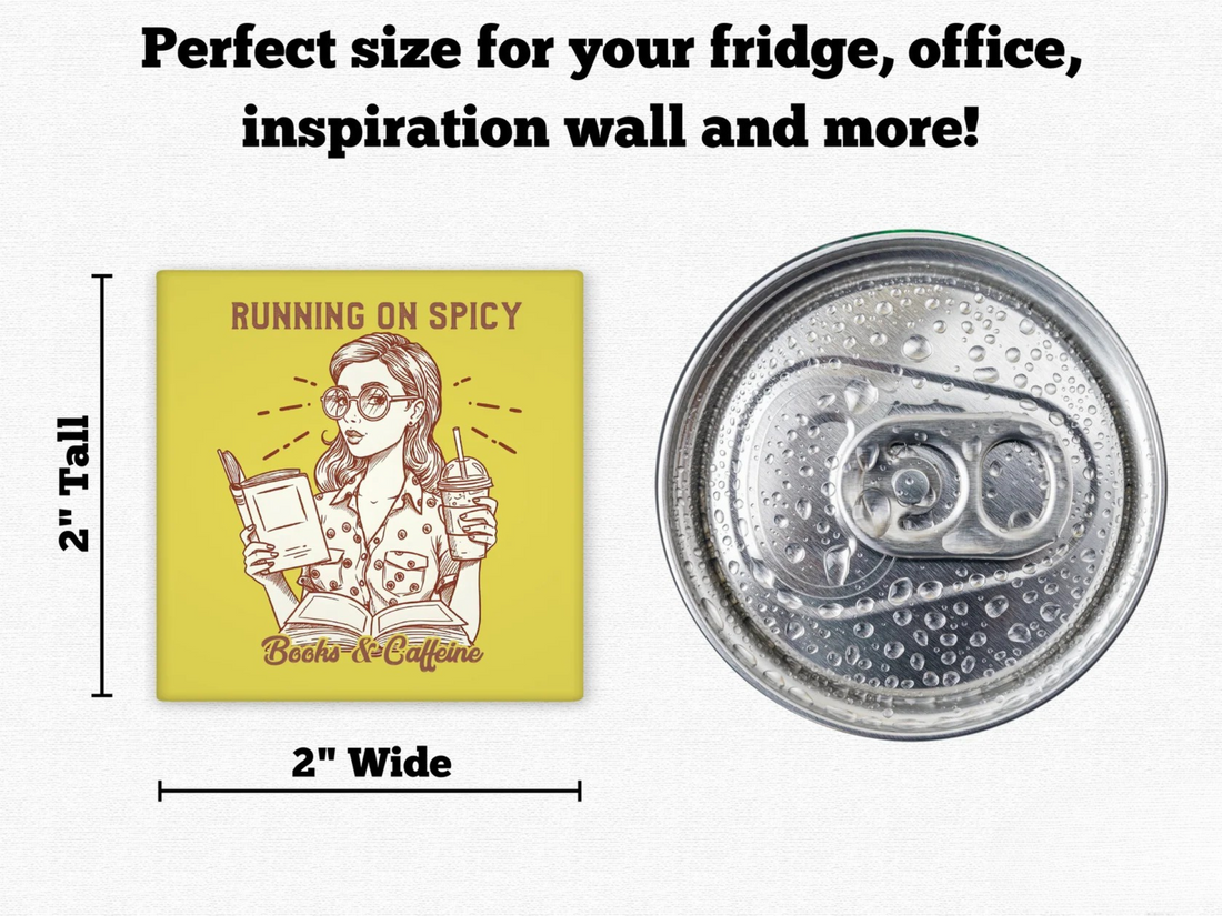 Running on Spicy Books & Caffeine – Funny Magnet for Book Lovers and Coffee Addicts